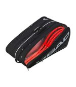 ساک تنیس هد | Tour Racquet Bag XL BK Color: Black Space for up to 12 racquets Carried by Team HEAD players 3 main compartments CCT+ climate control technology protects your racquets 2 large external accessory pockets External phone pocket Integrated shoe compartment Inside zipper accessory pocket Padding for extra stability Top handles Backpack carry system